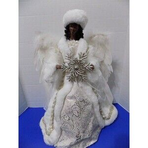 NEW Christmas Black American Snow Queen Angel LED Battery Tree Topper Holiday